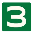 White number three on a green rounded square background.