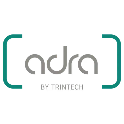 Adra by Trintech company logo with teal brackets surrounding the word 'adra'.