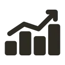 Bar chart with ascending bars and an upward-pointing arrow indicating growth.