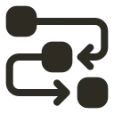 Three rounded squares connected by curved arrows indicating a workflow or process sequence.