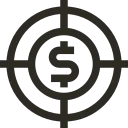 Dollar sign centered in a target symbol representing financial target or goal.